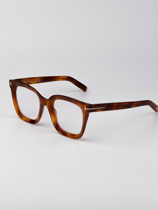 Tom Ford Women’s Eyeglasses Blonde Havana Square FT5880-B 053 Blue Light Block